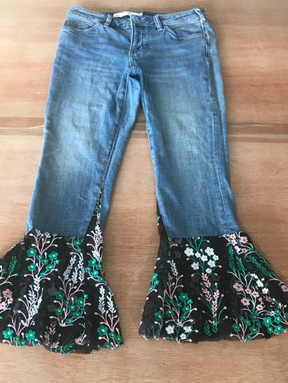 Pilcro and the Letterpress Slim Boyfriend Jeans Women 27P Blue Floral Flare Cuff